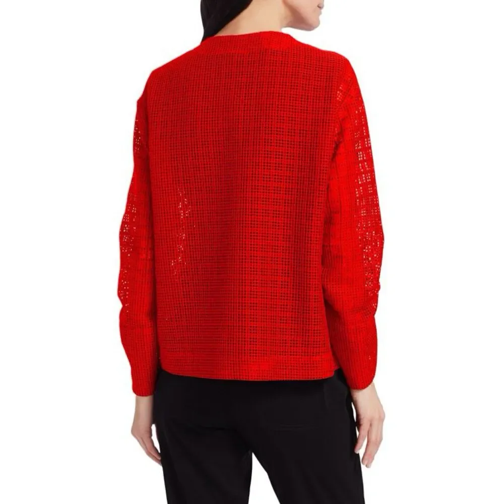 AKRIS Punto Mesh Grid Jacket Luminous Red Semi Sheer Adjustable Sleeve - Picture 2 of 16